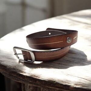 Realtree Brown Leather Belt with Silver Buckle